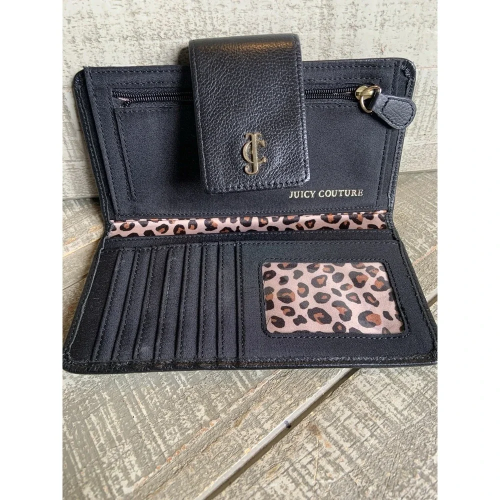Juicy Couture Black Leather Wallet with Rose Gold Hardware Vintage Y2K Tri-Fold - Picture 6 of 7